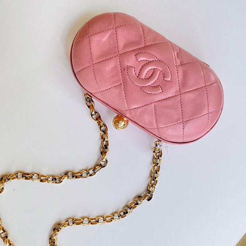 Chanel Around 1992 Made Cc Mark Stitch Metal Clasp Mini Chain Shoulder Bag Pink 7