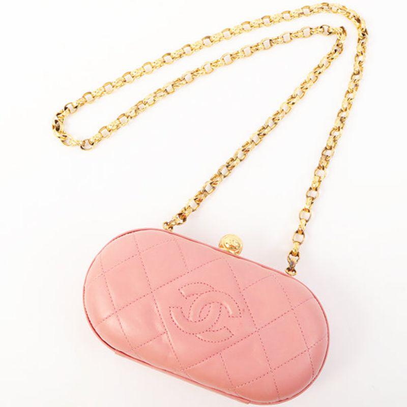 Chanel Around 1992 Made Cc Mark Stitch Metal Clasp Mini Chain Shoulder Bag Pink 11