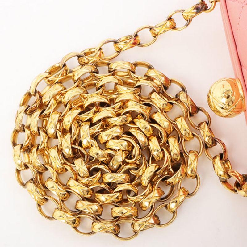 Chanel Around 1992 Made Cc Mark Stitch Metal Clasp Mini Chain Shoulder Bag Pink 12