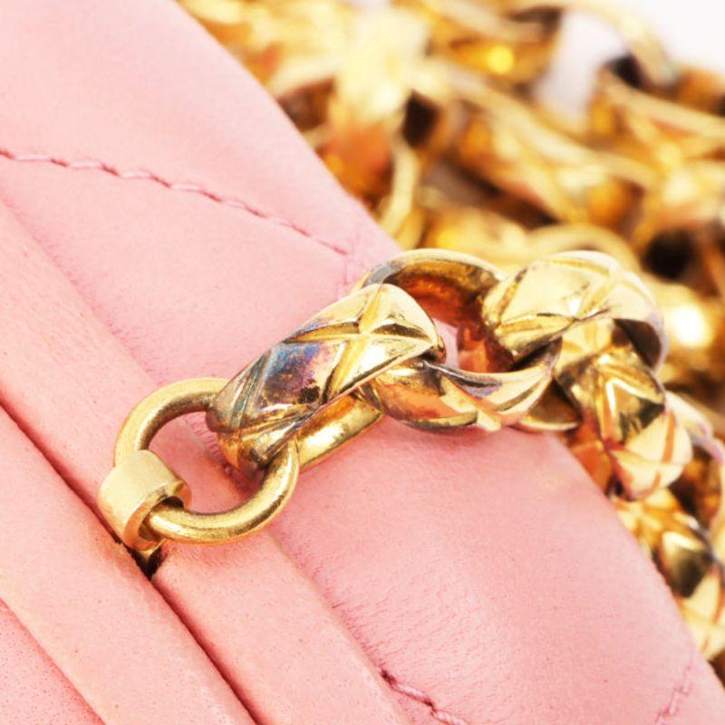 Chanel Around 1992 Made Cc Mark Stitch Metal Clasp Mini Chain Shoulder Bag Pink 14