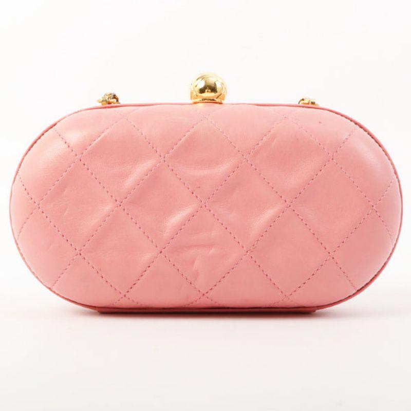 Chanel Around 1992 Made Cc Mark Stitch Metal Clasp Mini Chain Shoulder Bag Pink In Good Condition In London, GB