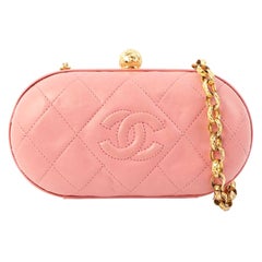Chanel Around 1992 Made Cc Mark Stitch Metal Clasp Mini Chain Shoulder Bag Pink