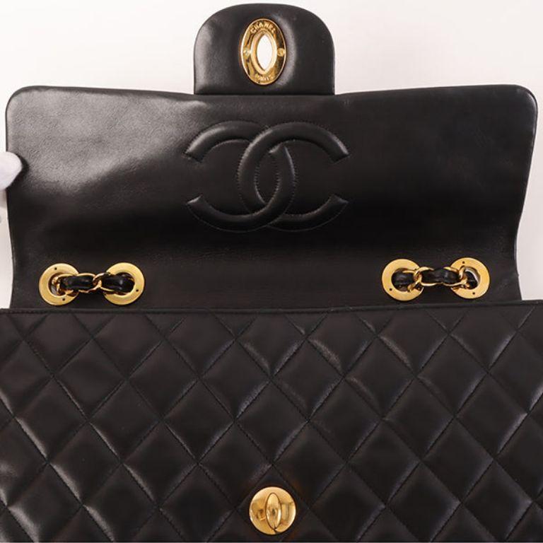 Chanel Around 1992 Made Classic Flap Chain Bag Maxi Black For Sale 7