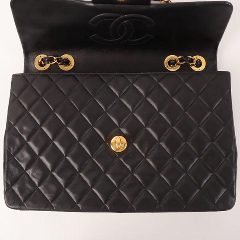 Chanel Around 1992 Made Classic Flap Chain Bag Maxi Black For Sale 8