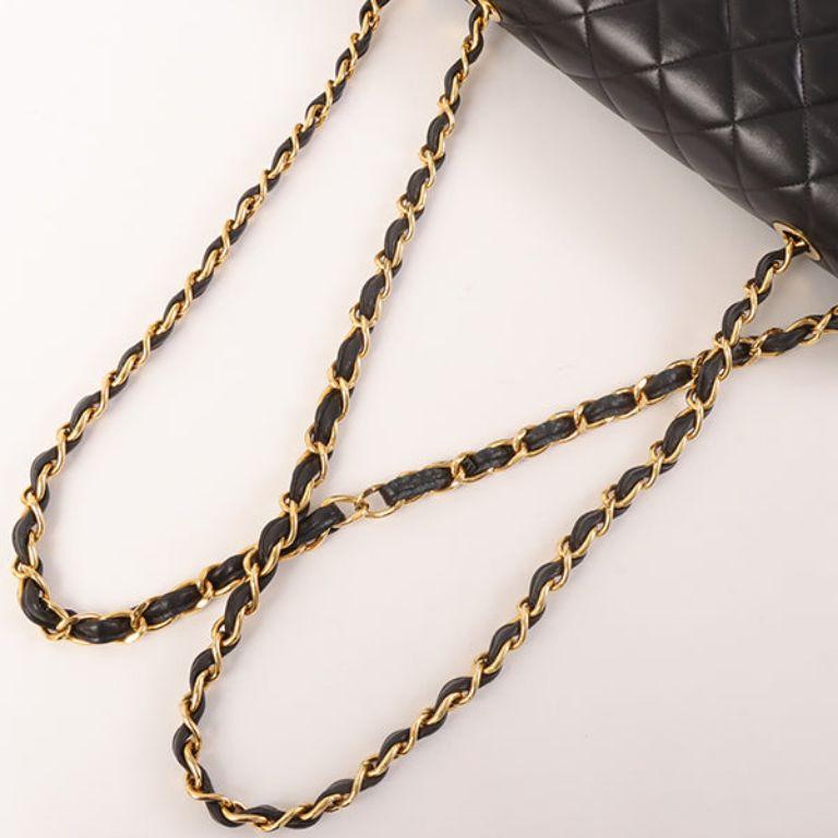 Chanel Around 1992 Made Classic Flap Chain Bag Maxi Black For Sale 9