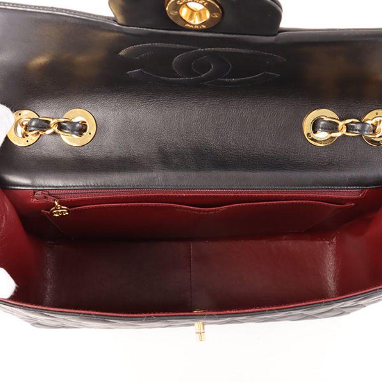 Chanel Around 1992 Made Classic Flap Chain Bag Maxi Black For Sale 2
