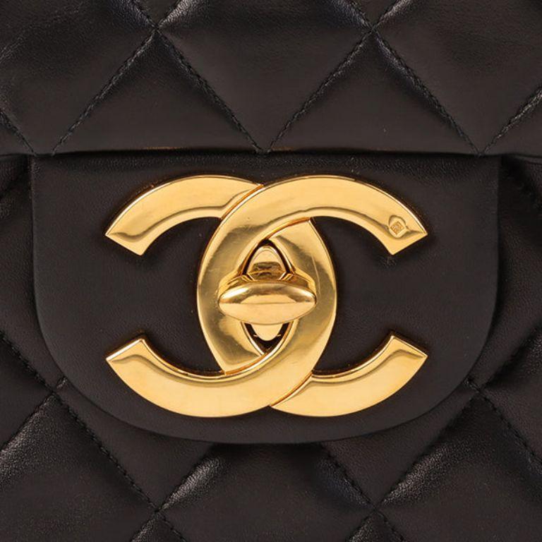 Chanel Around 1992 Made Classic Flap Chain Bag Maxi Black For Sale 3