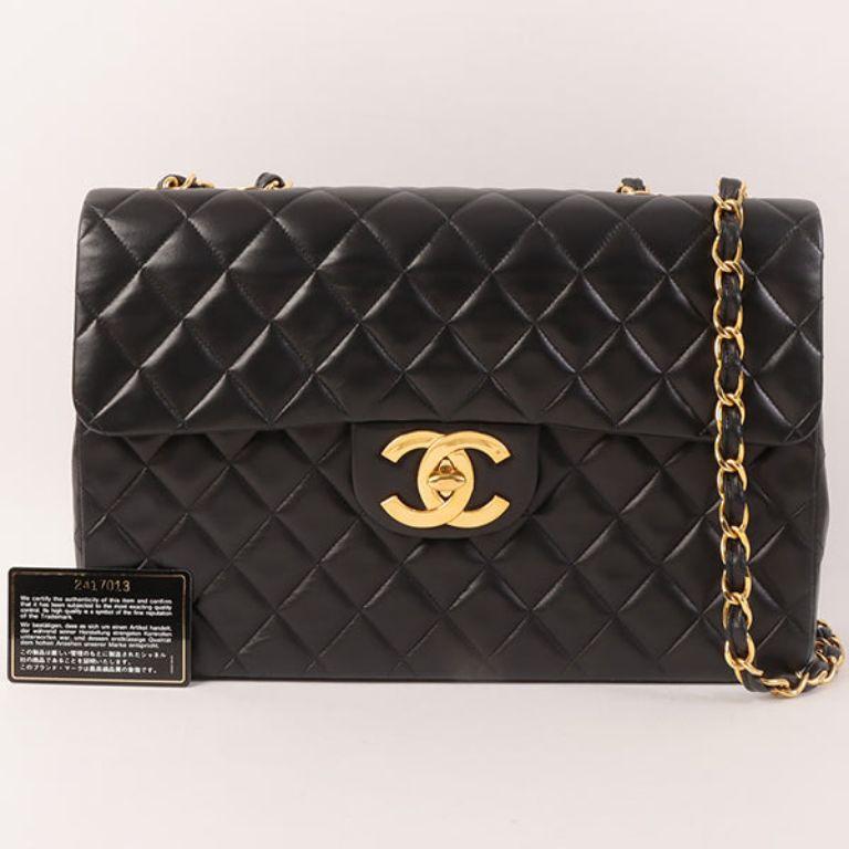 Chanel Around 1992 Made Classic Flap Chain Bag Maxi Black For Sale 4