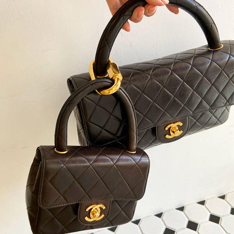 Chanel Around 1992 Made Classic Flap Handbag with Micro Bag Black For Sale 7