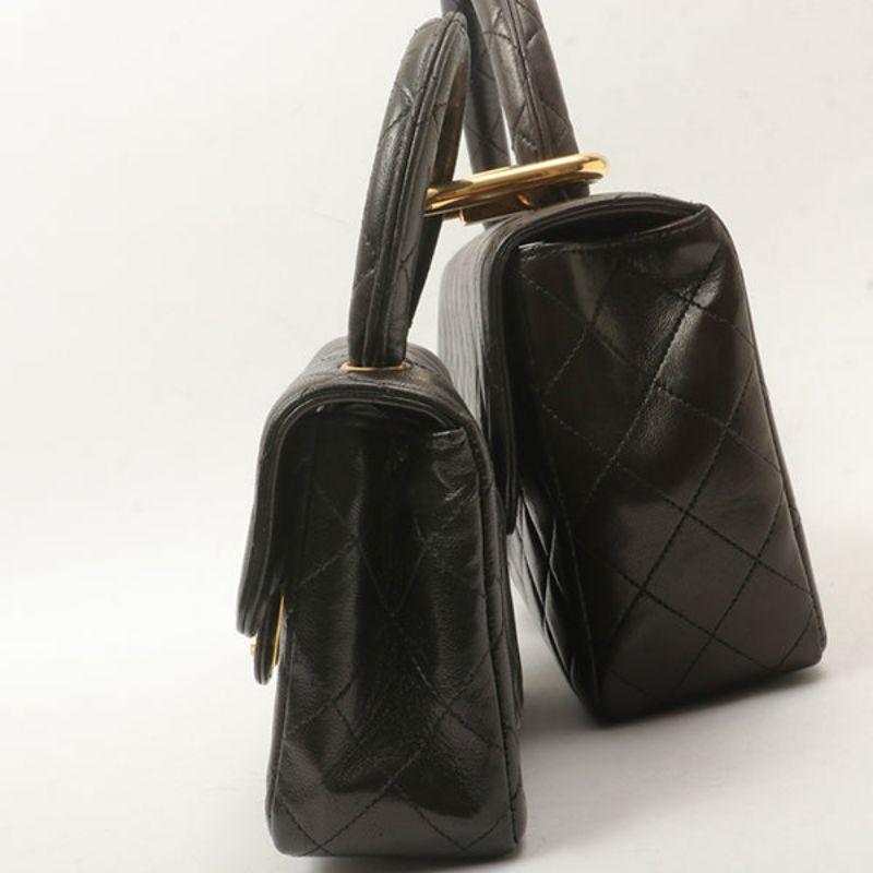 Chanel Around 1992 Made Classic Flap Handbag with Micro Bag Black For Sale 13