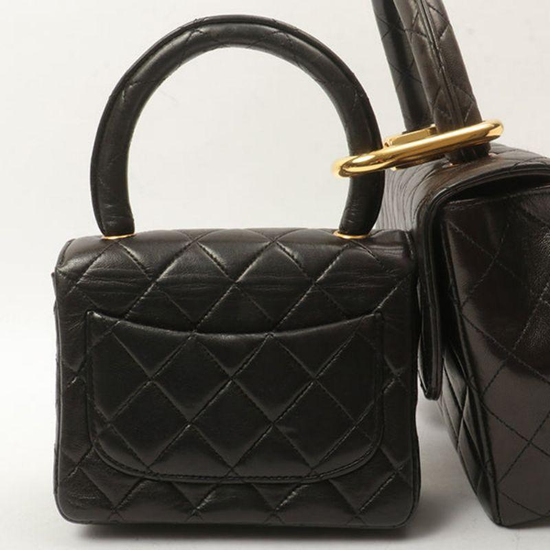 Chanel Around 1992 Made Classic Flap Handbag with Micro Bag Black For Sale 14