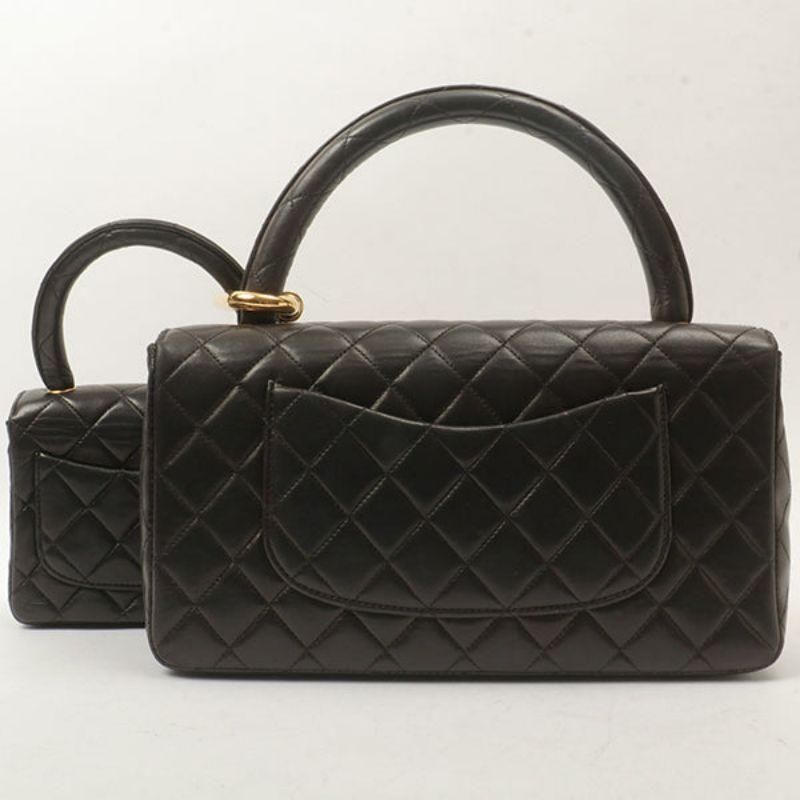 Chanel Around 1992 Made Classic Flap Handbag with Micro Bag Black In Good Condition For Sale In London, GB