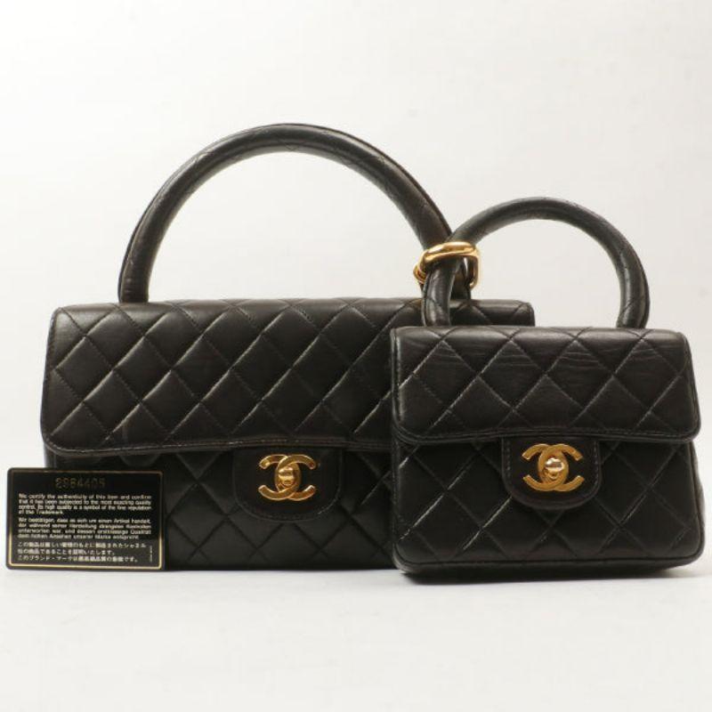 Chanel Around 1992 Made Classic Flap Handbag with Micro Bag Black For Sale 4