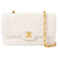 Chanel Around 1992 Made Edge Design Flap Turn-Lock Bijou Chain Bag White