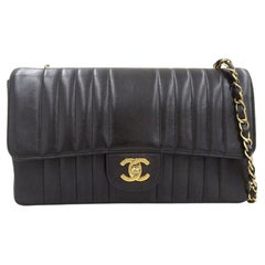 Chanel Around 1992 Made Mademoiselle Stitch Classic Flap Chain Bag 25Cm Black