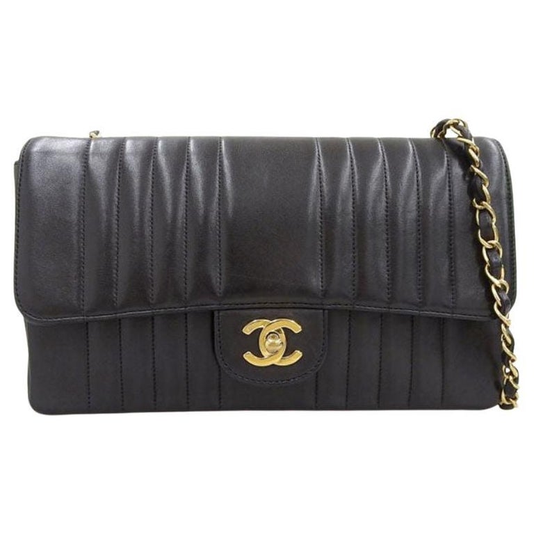 Chanel Around 1992 Made Mademoiselle Stitch Classic Flap Chain Bag 25Cm  Black For Sale at 1stDibs