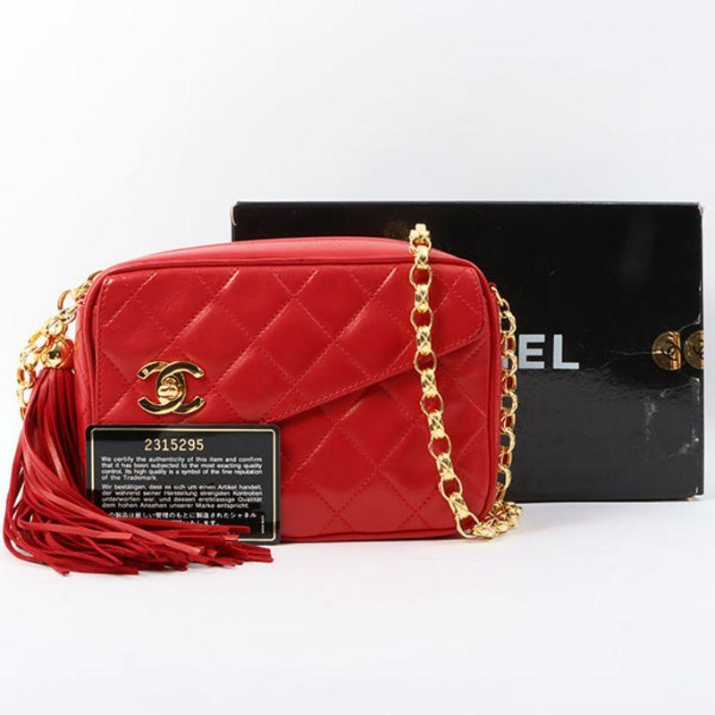 Chanel Around 1992 Made Turn-Lock Fringe Bijoux Chain Bag Red 16