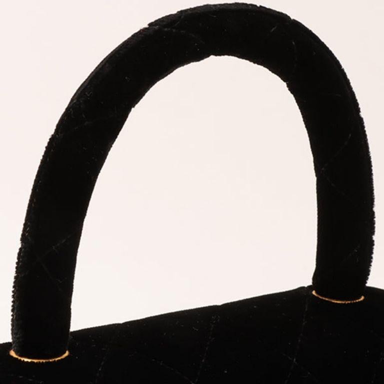 Chanel Around 1992 Made Velour Classic Flap Top Handle Bag Mini Black For Sale 7