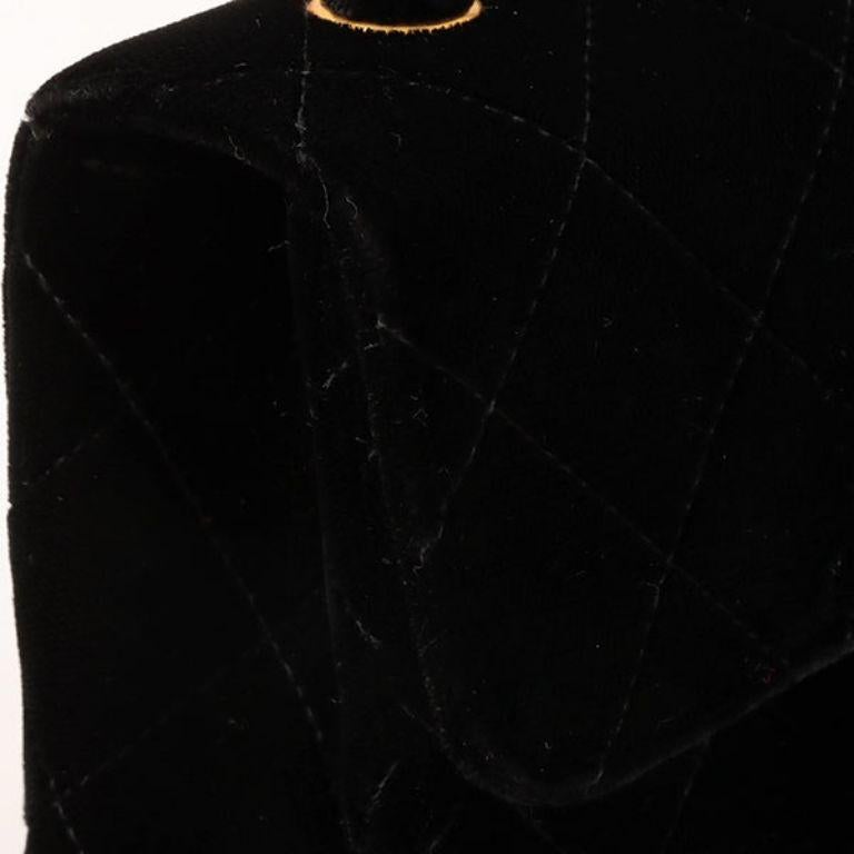 Chanel Around 1992 Made Velour Classic Flap Top Handle Bag Mini Black For Sale 8