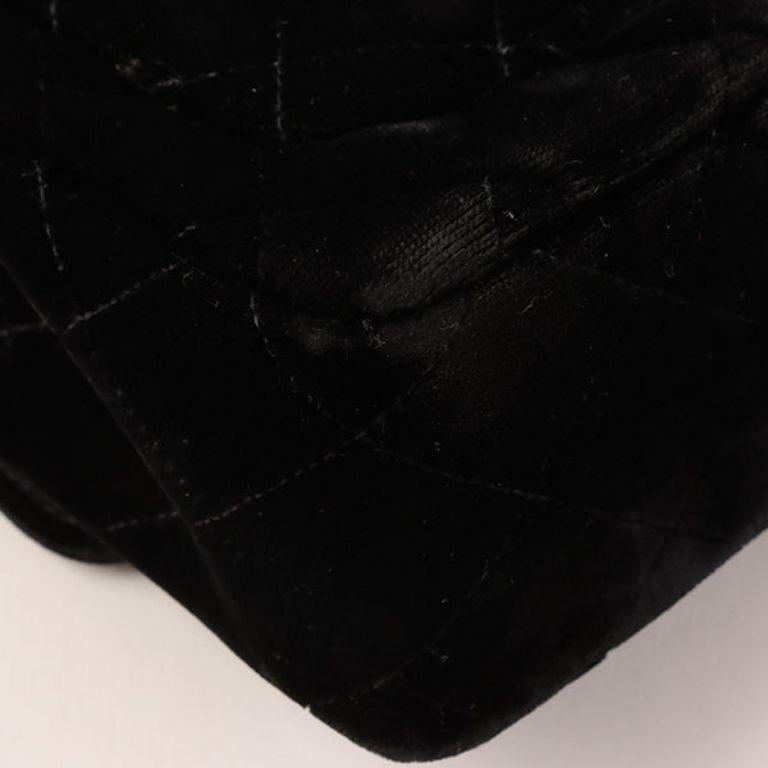 Chanel Around 1992 Made Velour Classic Flap Top Handle Bag Mini Black For Sale 10