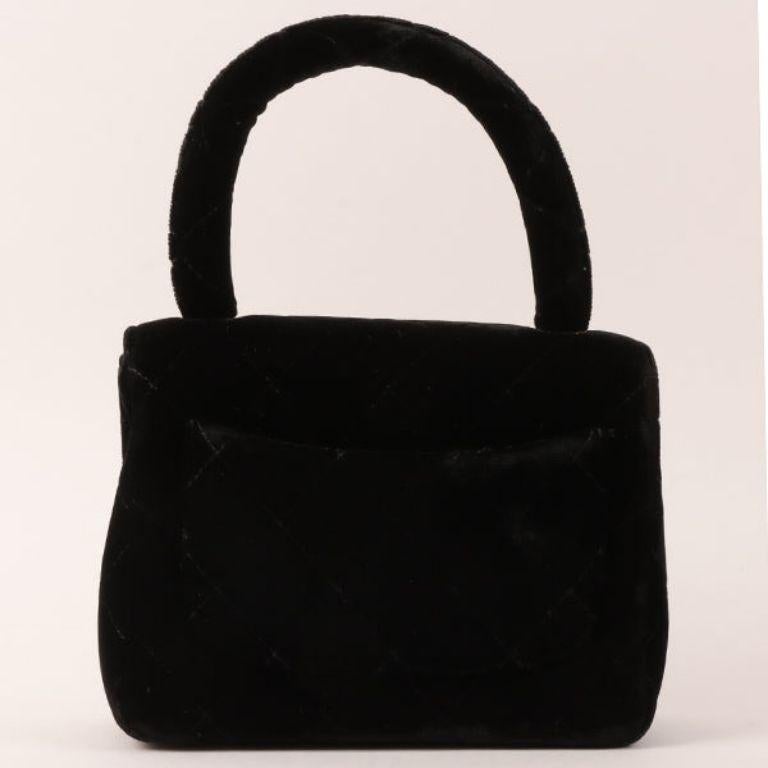 Chanel Around 1992 Made Velour Classic Flap Top Handle Bag Mini Black In Good Condition For Sale In London, GB