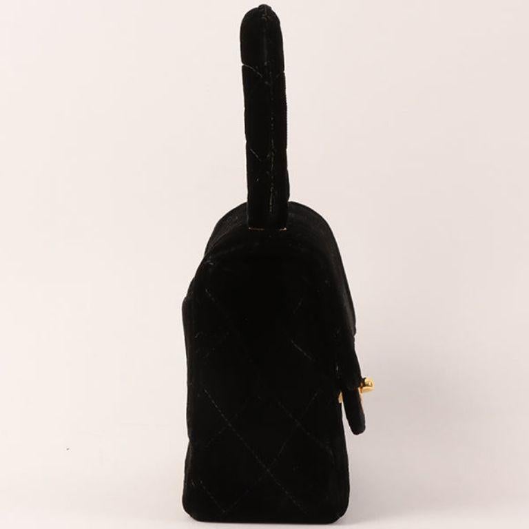 Women's Chanel Around 1992 Made Velour Classic Flap Top Handle Bag Mini Black For Sale