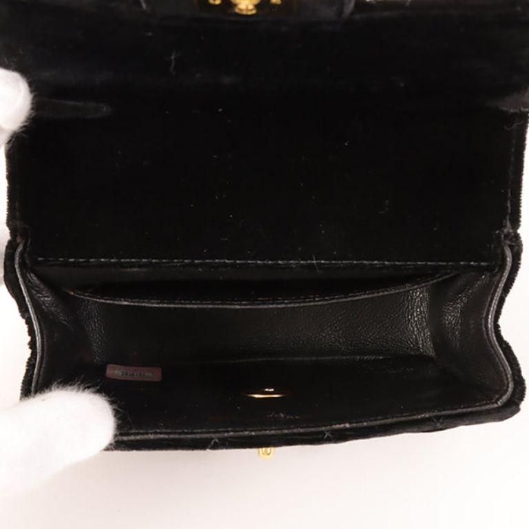 Chanel Around 1992 Made Velour Classic Flap Top Handle Bag Mini Black For Sale 1