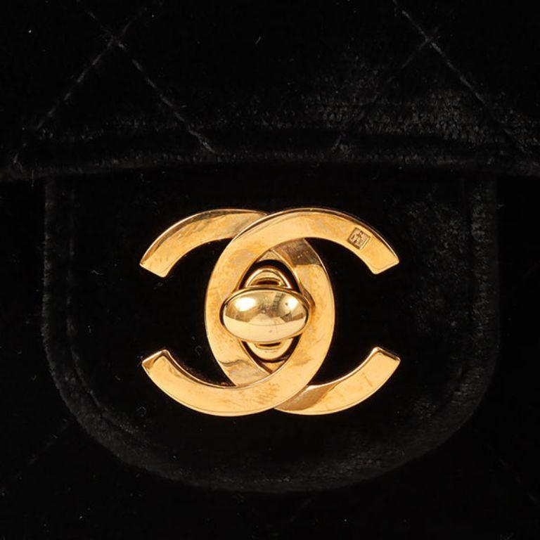 Chanel Around 1992 Made Velour Classic Flap Top Handle Bag Mini Black For Sale 2