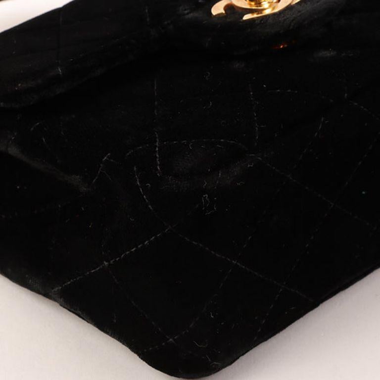 Chanel Around 1992 Made Velour Classic Flap Top Handle Bag Mini Black For Sale 3