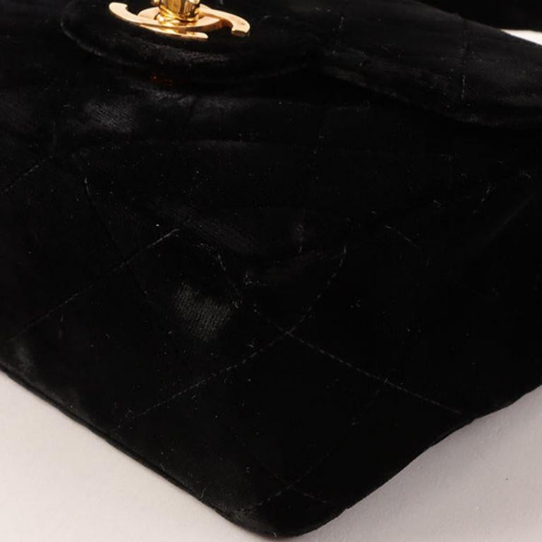 Chanel Around 1992 Made Velour Classic Flap Top Handle Bag Mini Black For Sale 4
