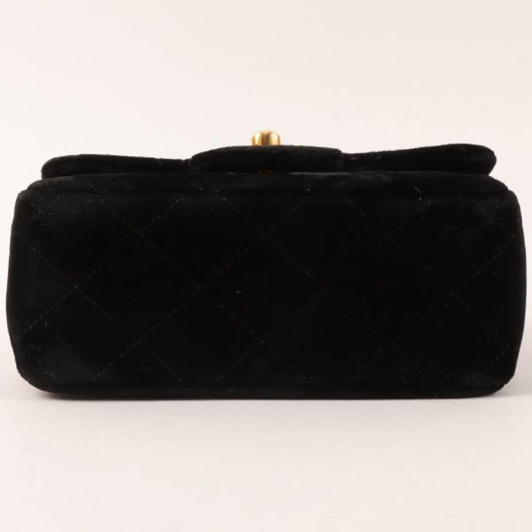 Chanel Around 1992 Made Velour Classic Flap Top Handle Bag Mini Black For Sale 5