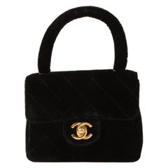 Chanel Around 1992 Made Velour Classic Flap Top Handle Bag Mini Black