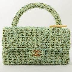 Chanel Around 1993 Made Tweed Flap Top Handle Bag con Micro Bag Apple Green