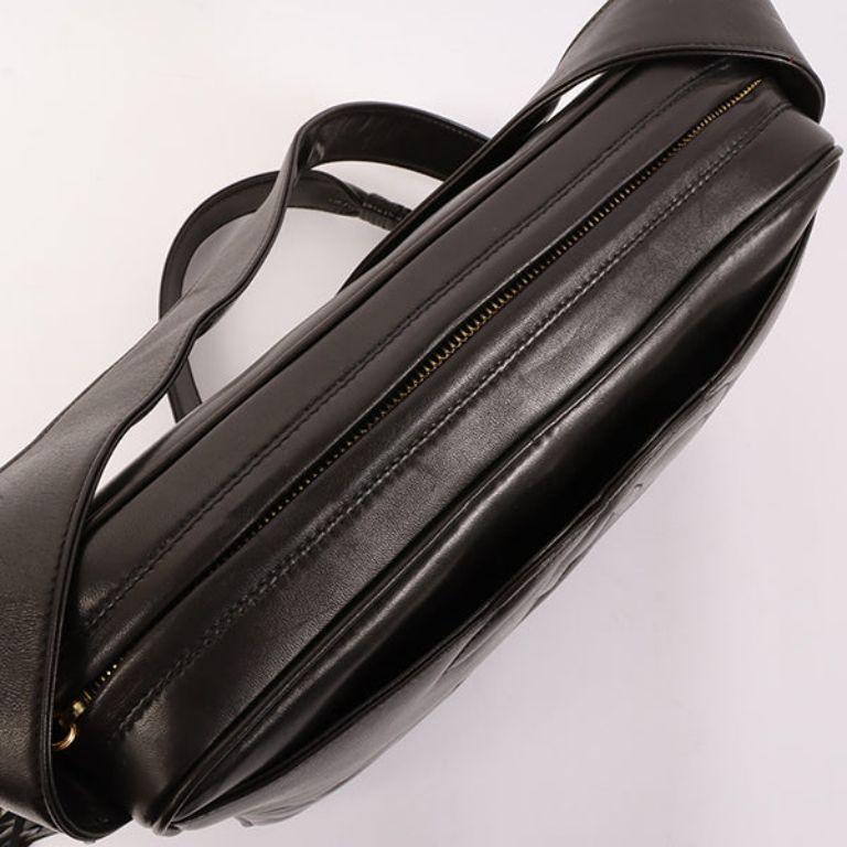 Chanel Around 1995 Made 3 CC Mark Stitch Fringe Shoulder Bag Black For Sale 11
