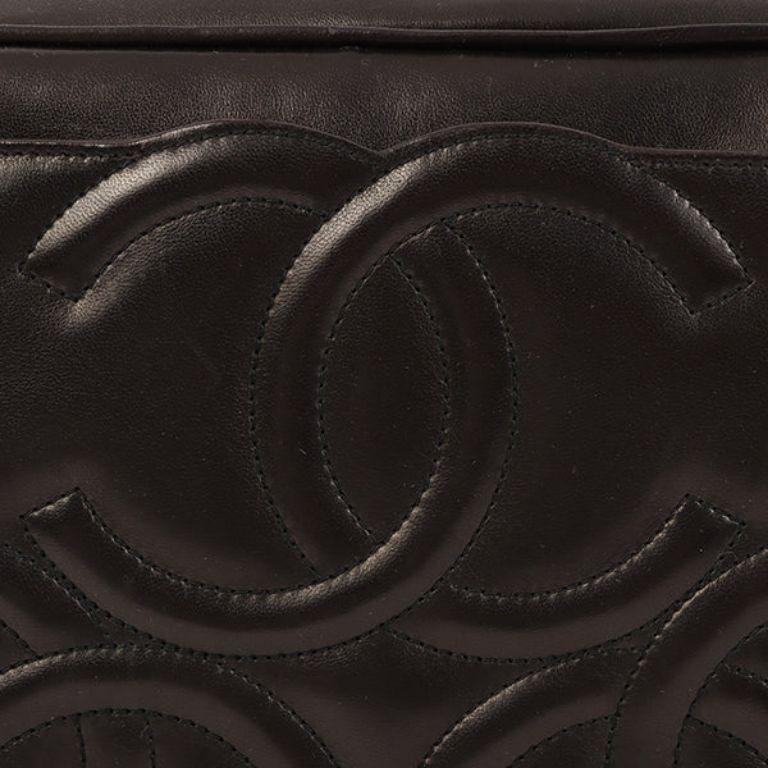 Chanel Around 1995 Made 3 CC Mark Stitch Fringe Shoulder Bag Black For Sale 3