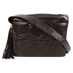 Chanel Around 1995 Made 3 CC Mark Stitch Fringe Shoulder Bag Black