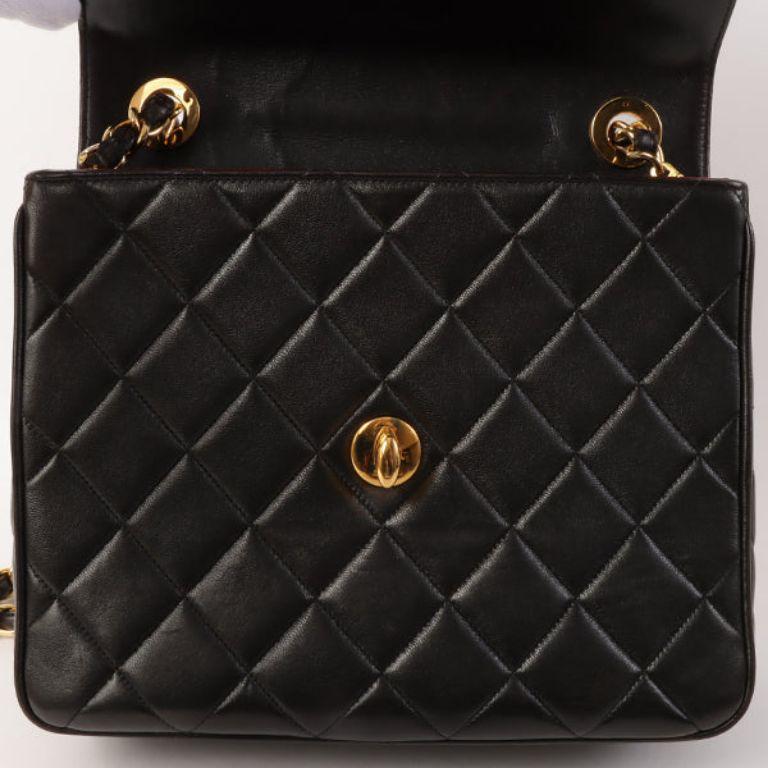 Chanel Around 1995 Made Big CC Mark Plate Square Shoulder Bag Black 8