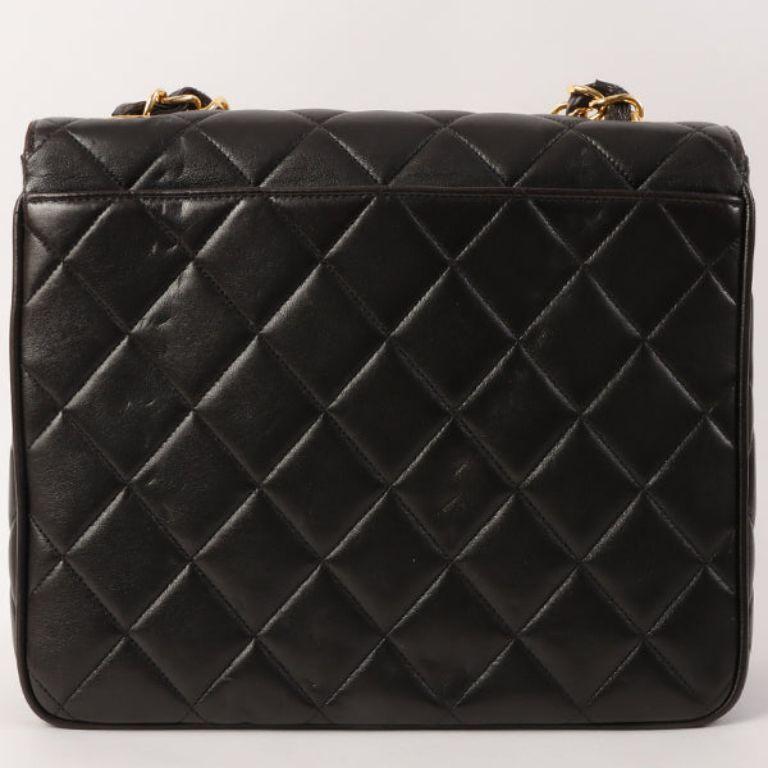 Chanel Around 1995 Made Big CC Mark Plate Square Shoulder Bag Black In Good Condition In London, GB
