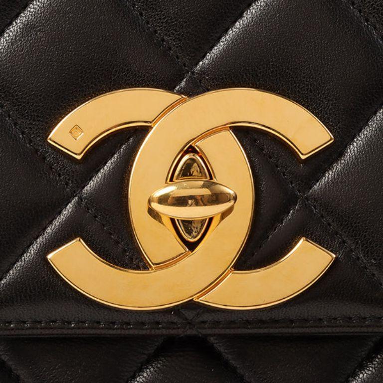 Chanel Around 1995 Made Big CC Mark Plate Square Shoulder Bag Black 3
