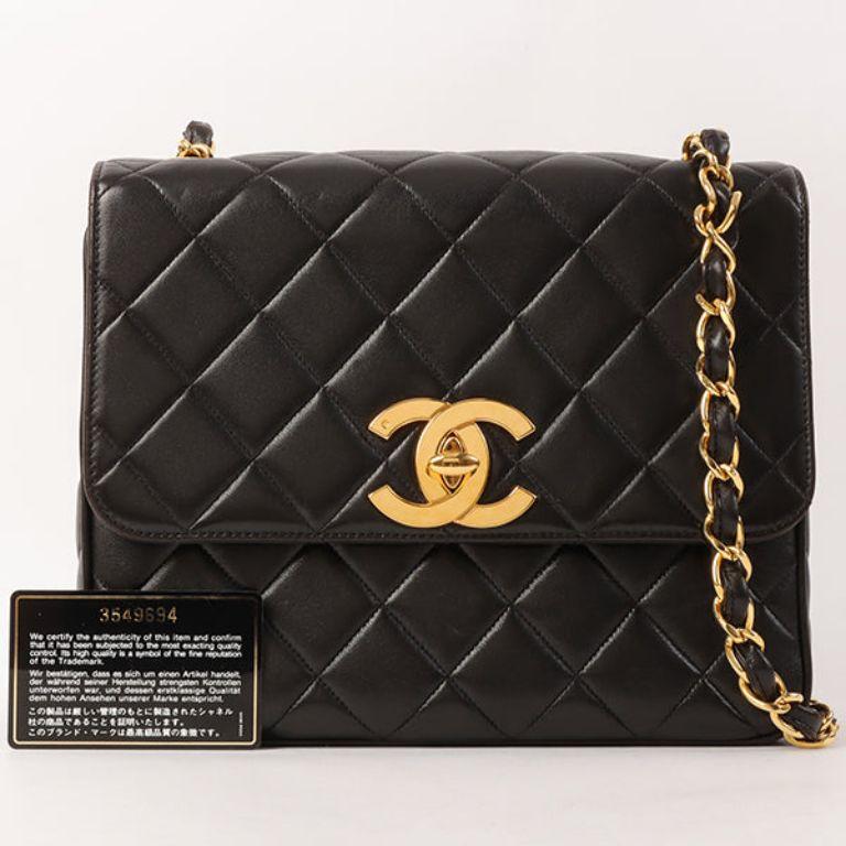 Chanel Around 1995 Made Big CC Mark Plate Square Shoulder Bag Black 4