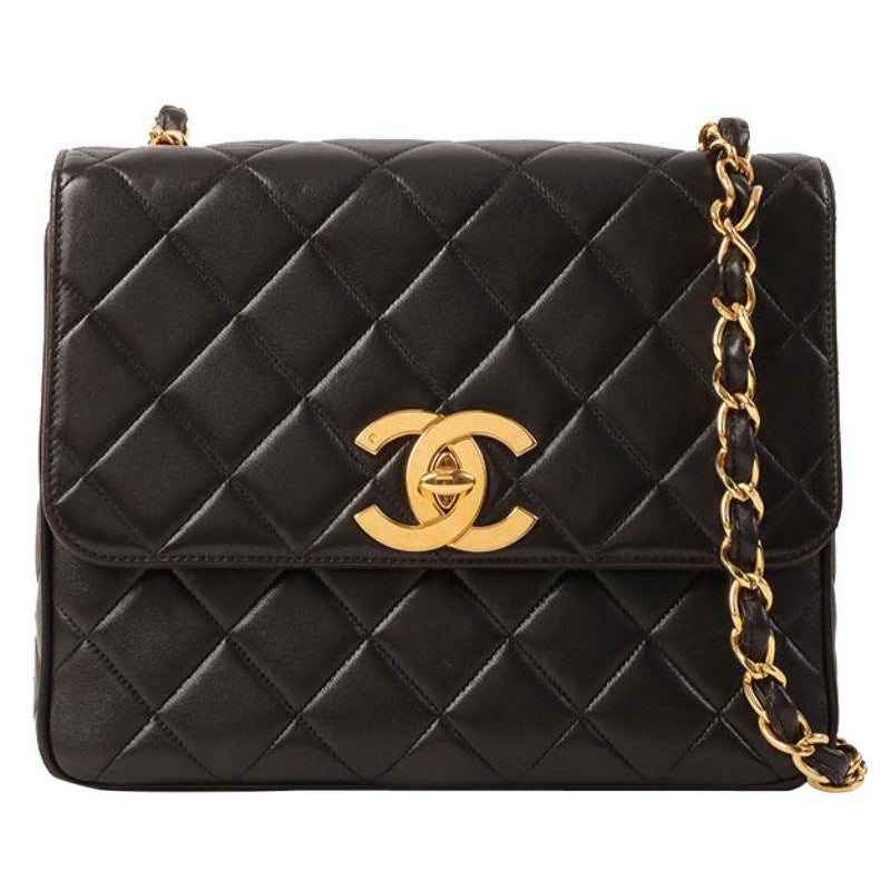 Chanel Around 1995 Made Big CC Mark Plate Square Shoulder Bag Black