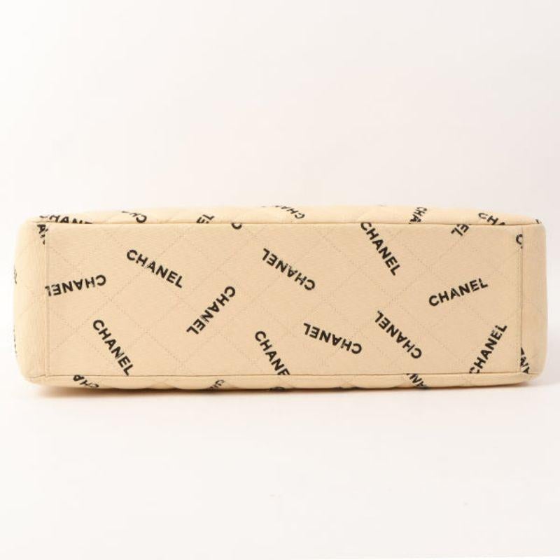 Chanel Around 1995 Made Canvas Logo Print Classic Flap Chain Bag Maxi Beige For Sale 8