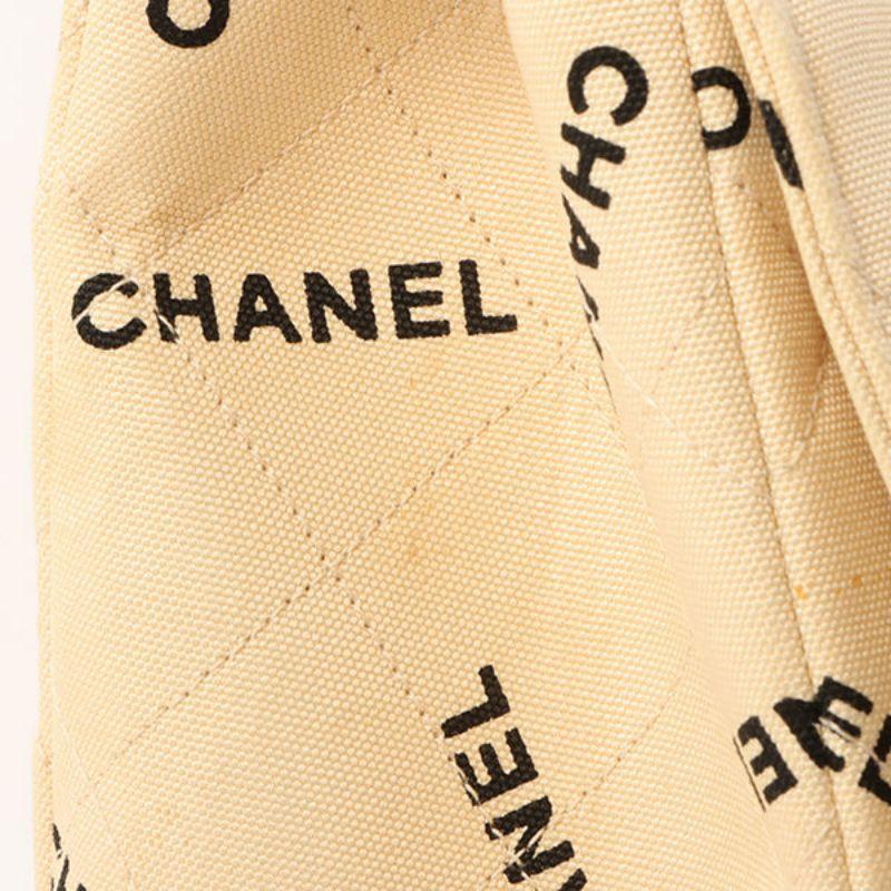 Chanel Around 1995 Made Canvas Logo Print Classic Flap Chain Bag Maxi Beige For Sale 15