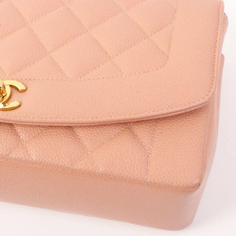 Chanel Around 1995 Made Caviar Skin Diana Flap Chain Bag 25cm Baby Pink For Sale 8