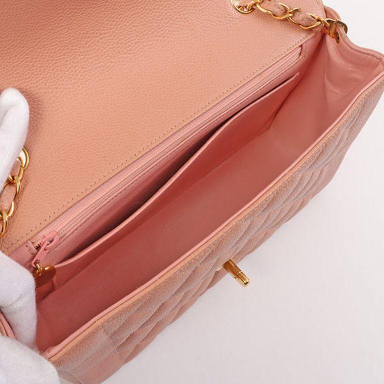 Chanel Around 1995 Made Caviar Skin Diana Flap Chain Bag 25cm Baby Pink For Sale 9