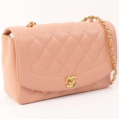 Chanel Around 1995 Made Caviar Skin Diana Flap Chain Bag 25cm Baby Pink