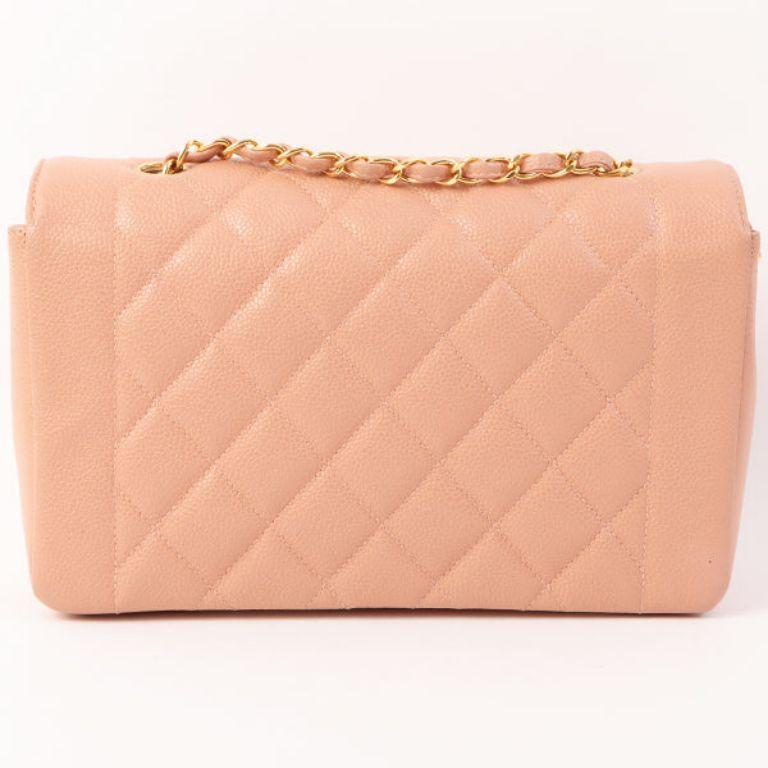 Chanel Around 1995 Made Caviar Skin Diana Flap Chain Bag 25cm Baby Pink In Good Condition For Sale In London, GB