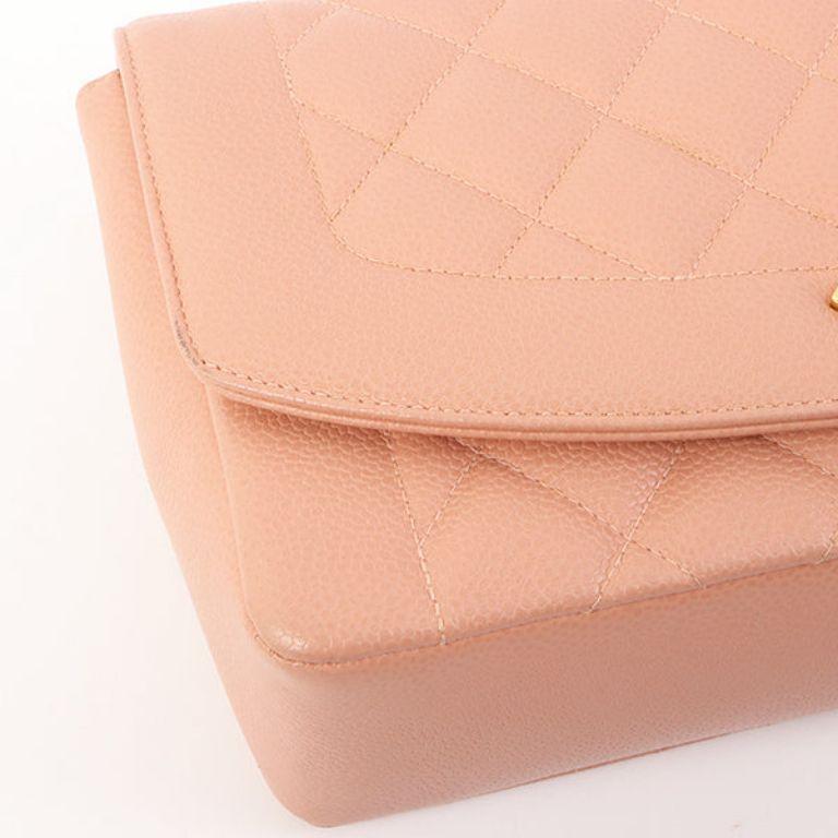 Chanel Around 1995 Made Caviar Skin Diana Flap Chain Bag 25cm Baby Pink For Sale 4