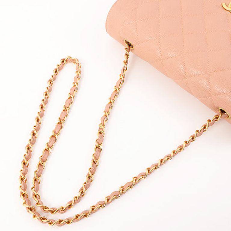 Chanel Around 1995 Made Caviar Skin Diana Flap Chain Bag 25cm Baby Pink For Sale 5