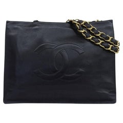 Chanel Around 1995 Made CC Mark Stitch Chain Tote Bag in Black